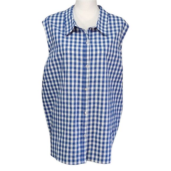 Blair Sleeveless Button Front Shirt Blue White Gingham 3X - Picture 1 of 5